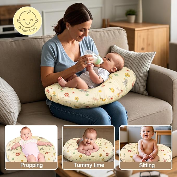 x-vesolje Nursing Pillow, Breastfeeding Pillow with Removable Cover, Ergonomic Breast Feeding Pillow, Baby Feeding Pillow for Mom Easier Breastfeeding- Original Size/Animal Yellow