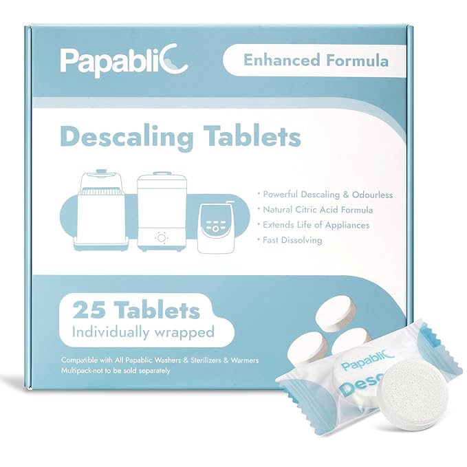 Papablic Descaling Tablets, 25 Count – Compatible with Baby Brezza, Momcozy, Papablic Bottle Washer, Warmer, Sterilizer & Formula Maker – Removes Milk & Limescale for Better Performance