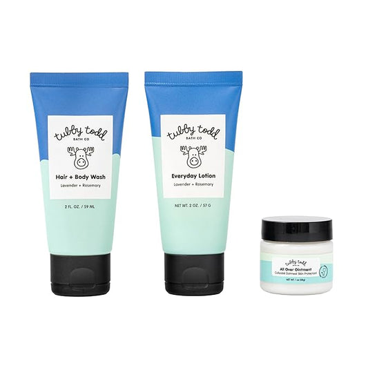 TUBBY TODD 3-Step Baby Bath & Skincare Routine - The Regulars Bundle - 2oz Baby Shampoo and Body Wash, 2oz Everyday Lotion & 1oz All Over Ointment - Lavender Rosemary