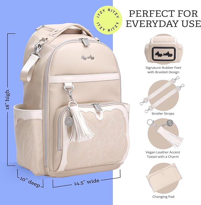 Itzy Ritzy Diaper Bag Backpack – Large Capacity Boss Plus Baby Backpack Diaper Bag Featuring 19 Pockets, Changing Pad, Stroller Clips, and Comfortable Backpack Straps, Oat