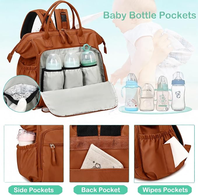 Large Diaper Bag Tote, 14 Pockets Stylish Baby Bag with Stroller Clips and 3 Insulated Pockets, Baby Shower Essentials