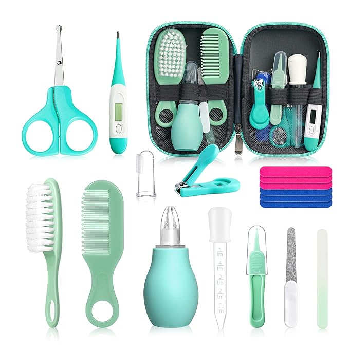 Qunlions life Baby Grooming Kit for Boys Girls Safety Newborn Nursery Essentials Grooming Set Green 18 in 1
