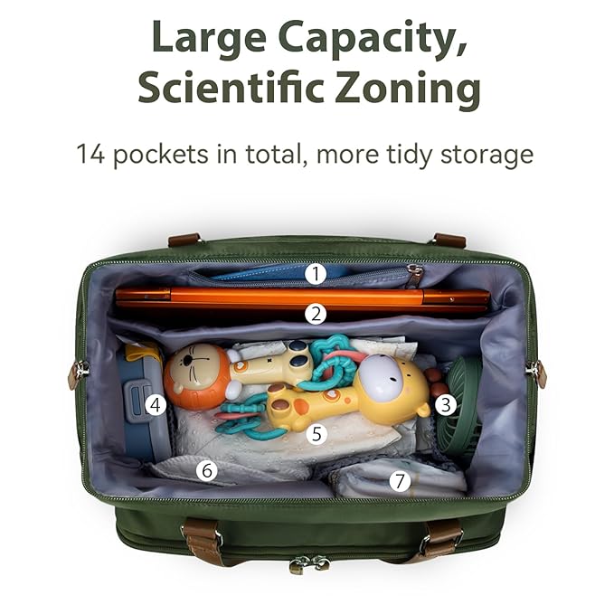 Pripher Diaper Bag Tote Mommy Bag Hospital Bag Large Capacity Travel Baby Diaper Bags Waterproof and Durable, Olive Green