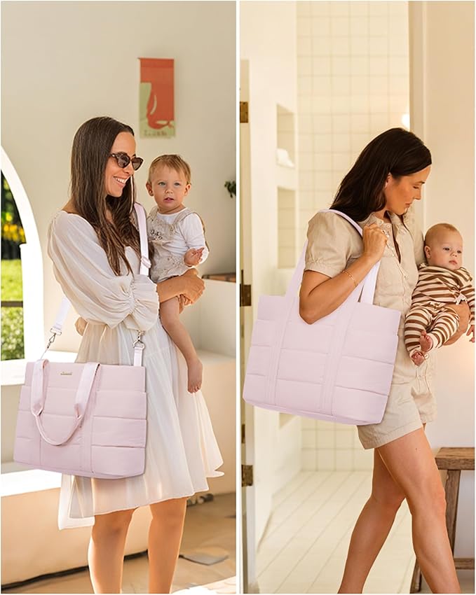 LOVEVOOK Diaper Bag Tote, 15.6inch Puffer Baby Diaper Bag Waterproof Travel Diaper Tote with Changing Pad Pacifier Case