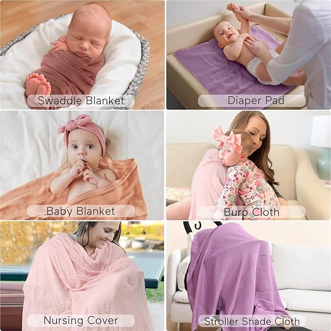 Momcozy Muslin Swaddle Blanket, 4 Pack Large 47 X 47 Inches Breathable Swaddling Receiving Blankets for Baby Boy & Girl, Soft and Skin-Friendly Unisex Baby Blankets