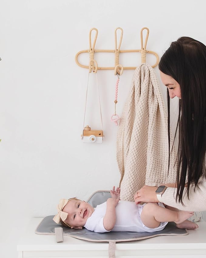 Lily Miles Baby Changing Pad Portable, Diaper Changing Mat with Magnetic Latches, Travel Pad for Diaper Bag, Baby Essentials, Wipeable & Waterproof Mat (Soft Sand, Large)