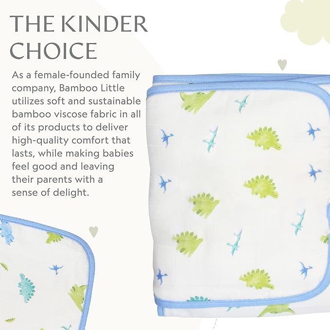 Bamboo Viscose Baby Hooded Towel & Washcloth Set for Babies and Toddlers, Soft & Absorbent, 70% Viscose from Bamboo, 30% Cotton Muslin - Imported (Dinosaur)