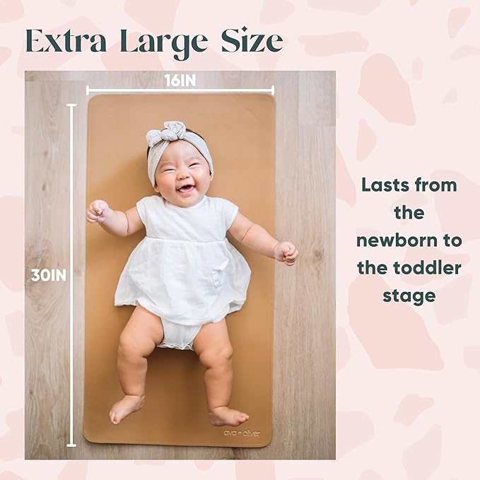 Ava + Oliver Vegan Leather Baby Changing Mat (16 X 30 in) - Multipurpose Wipeable and Portable Diaper Mat - Foldable for Travel (Taupe Scallop)