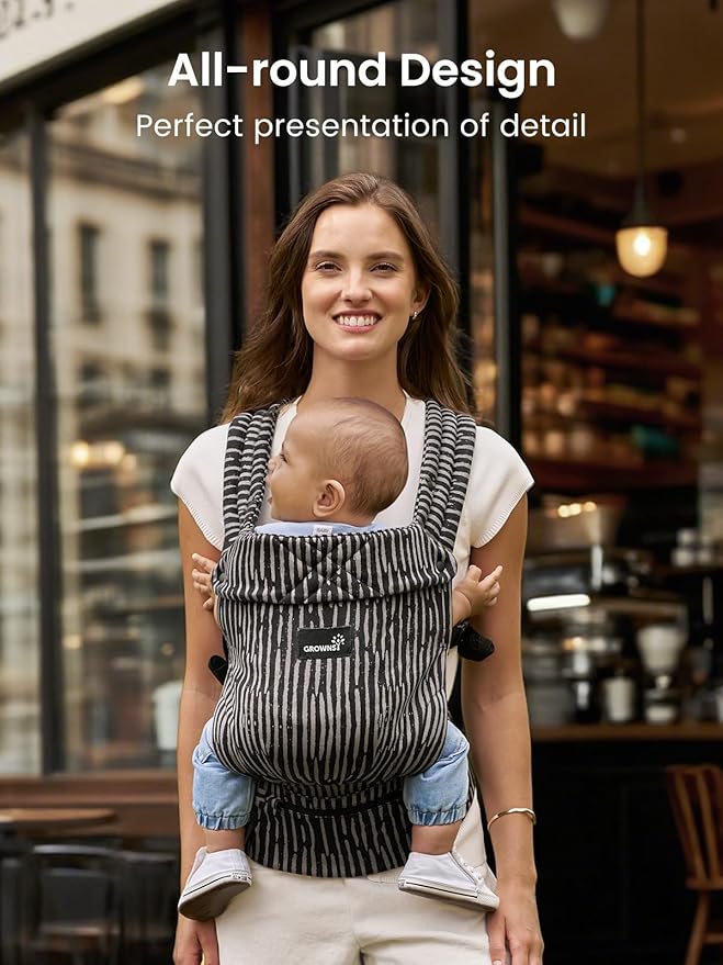 GROWNSY Baby Carrier Newborn to Toddler, Lightweight Ergonomic 7-44 lbs Newborn Carrier with Head Support, Easy to Wear Hands Free Infant Carrier for 0-36 Months, Black Flow Stripe