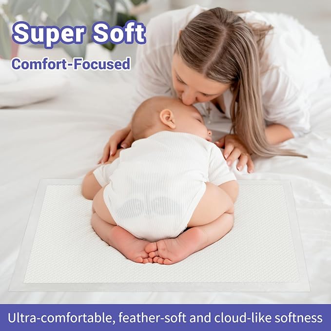 100 Pack Disposable Diaper Changing Pads for Baby Leakproof & Super Absorbency Disposable Underpads Large Toddler Pads Absorbent Fluff Protective Table Pads, Pee Pads for Babies, Kids 18" x 13"