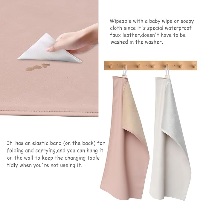 Owlowla Baby Diaper Changing Pad Portable Changing Mat Travel Changing Pad Liner for Baby and Small Toddler(Blush&Cream)