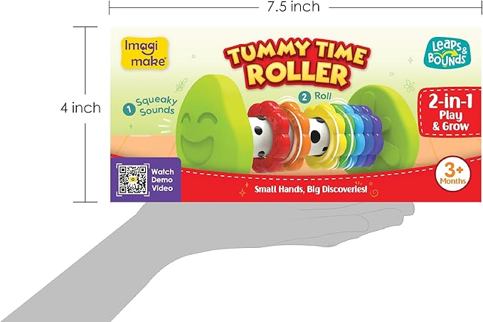 Imagimake Tummy Time Roller | Leaps & Bounds Baby Toys for 3+ Months | Early Learning Toy for Toddlers & Infants | 2-in-1 Play & Grow - Squeaky Sounds | Non - Toxic | New Born Baby Gift for 3+ Months