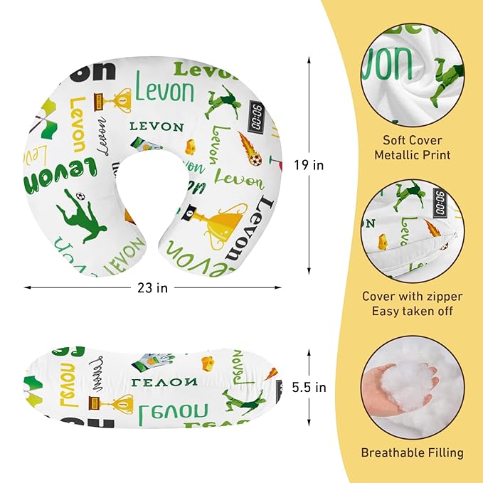Rucekia Baby Nursing Pillow Cover - Personalized Name Sport Theme Breastfeeding U-Shaped for Bottle Feeding, Ultra Soft Comfortable Breastfeeding Pillow Cover for Infant Baby Boys and Girls