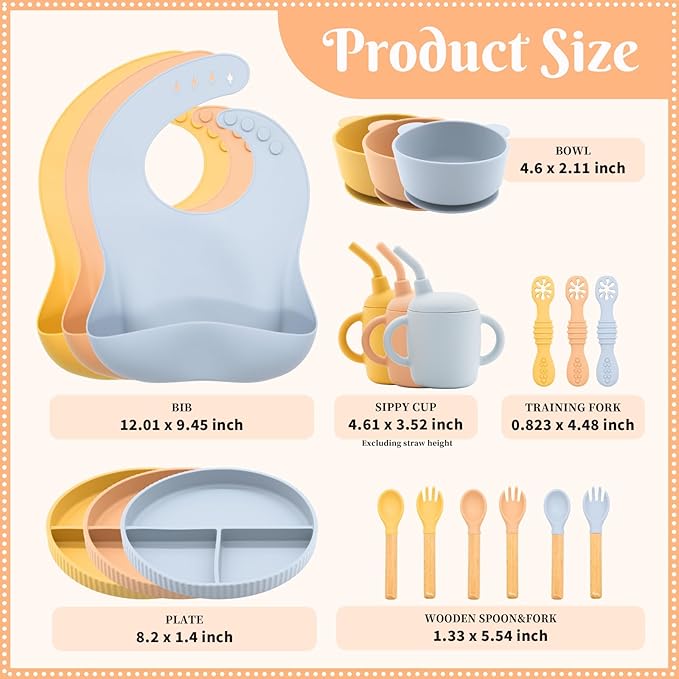 CHCC Silicone Baby Feeding Set 21 Pcs, Baby Led Weaning Supplies, Baby Feeding Supplies Set BPA Free, Essentials for Newborn Gift Mixed