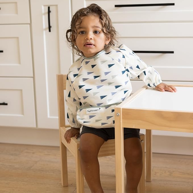 Tiny Twinkle Long Sleeve Bib for Babies & Toddlers | Waterproof Smock Bib for Eating | Machine Washable & Mess-Proof Feeding Essentials | Newborn Shower Gift (Varsity Flags, Small 6-24 Months)