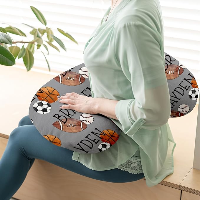 Rucekia Baby Nursing Pillow Cover - Personalized Name Multi-Ball Theme Breastfeeding U-Shaped for Bottle Feeding, Ultra Soft Comfortable Breastfeeding Pillow Cover for Infant Baby Boys and Girls