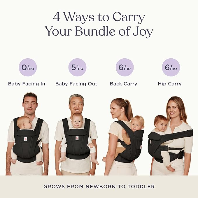 Ergobaby Omni Deluxe Baby Carrier Newborn to Toddler - Breathable Baby Carriers for Summer - All-Position Carrier with Enhanced Lumbar Support & Airflow (7-45 Pounds), Mesh, Onyx Black
