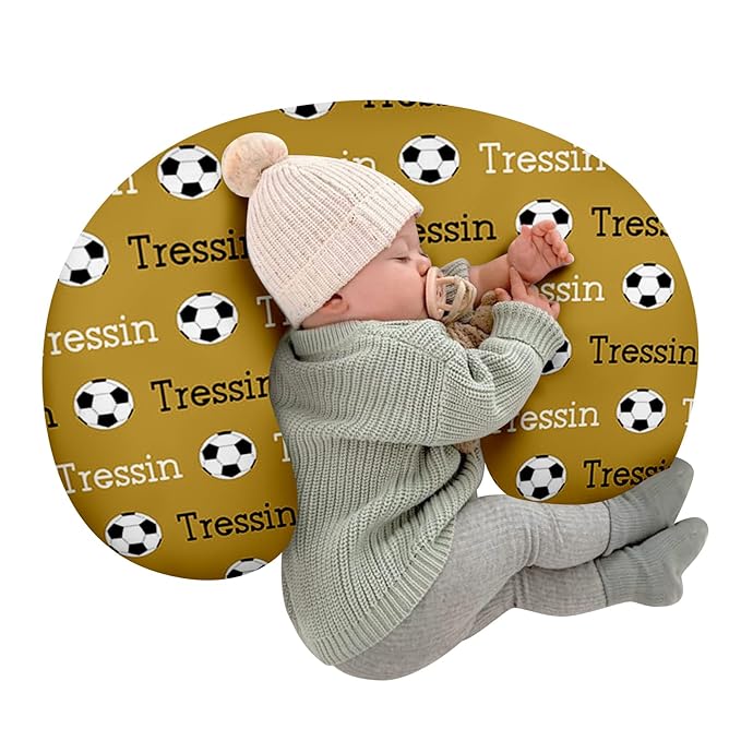 Rucekia Baby Nursing Pillow Cover - Personalized Name Soccer Theme Breastfeeding U-Shaped for Bottle Feeding, Ultra Soft Comfortable Breastfeeding Pillow Cover for Infant Baby Boys and Girls