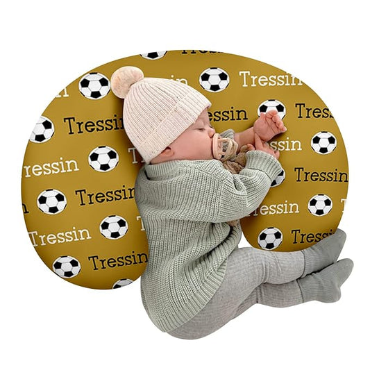 Rucekia Baby Nursing Pillow Cover - Personalized Name Soccer Theme Breastfeeding U-Shaped for Bottle Feeding, Ultra Soft Comfortable Breastfeeding Pillow Cover for Infant Baby Boys and Girls