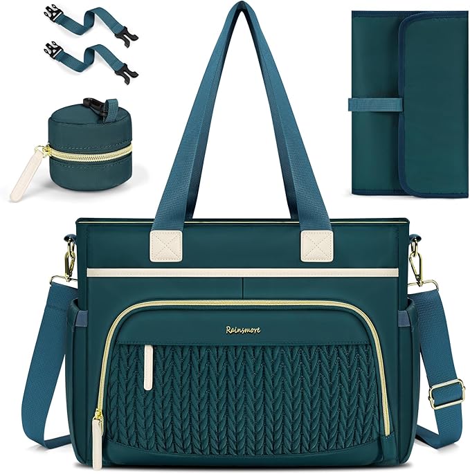 RAINSMORE Diaper Bag Tote, Large Diaper Baby Bag Waterproof Multifunctional Diaper Bag with Pacifier Case & Changing Pad