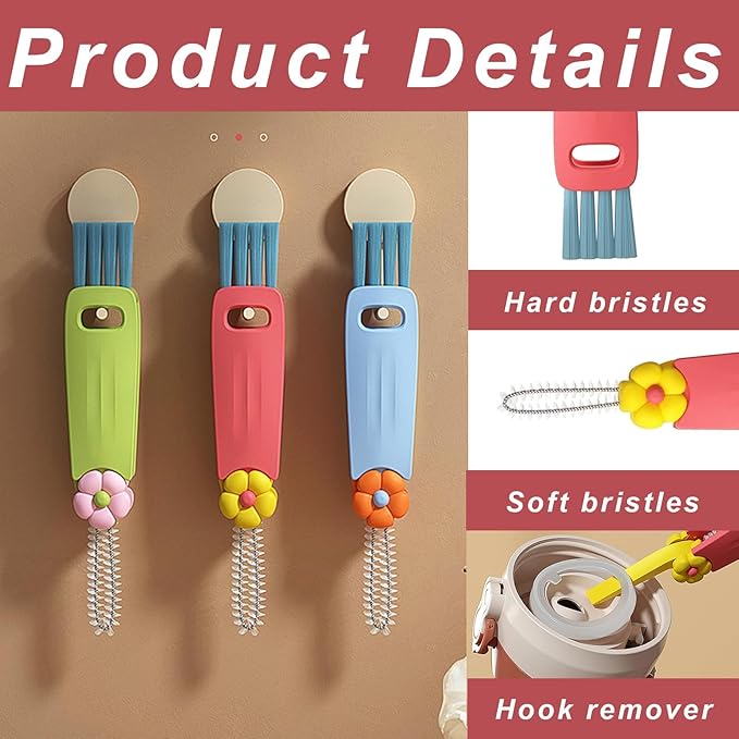 3 in 1 Rotatable Cup Lid Gap Cleaning Brush Set, for Baby Bottle, Insulation Bottle & Tight Spaces, Multifunctional Portable Crevice Cleaner Scrubber Tools, 3 Pcs