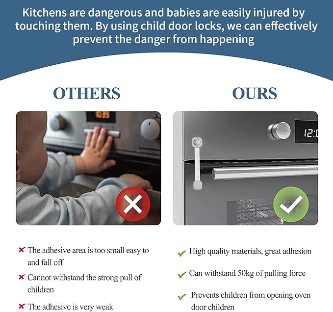 （4 Pack） Refrigerator Latch for Kids,Toddlers and Children,Child & Baby Proofing Freezer Door Lock Safe,3M Adhesive Cabinet Drawer Door Latches,Multi-Purpose for Furniture Kitchen Ovens Toilet Seats