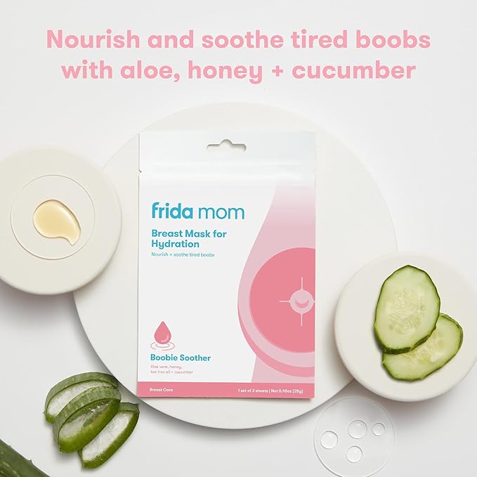 Frida Mom Hydration Packets for Breasts, Hydrate Nipples with Breast Mask Made with Aloe Vera, Honey, Tea Tree Oil, & Cucumber, 2 Sheet Masks (Pack of 4)