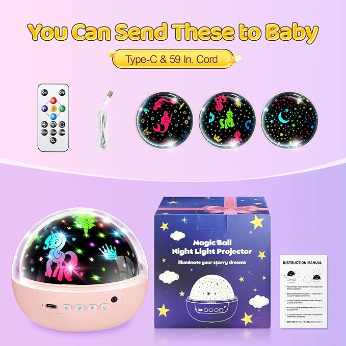 Unicorn Toys for Girls Age 4-6, [93 Modes+Remote] Toys for 3 Year Old Girl, 3 Timer+3 Brightness Unicorn Gifts for Girls 4-6, 360° Rotate Night Light Projector, 6 Year Old Birthday Gifts
