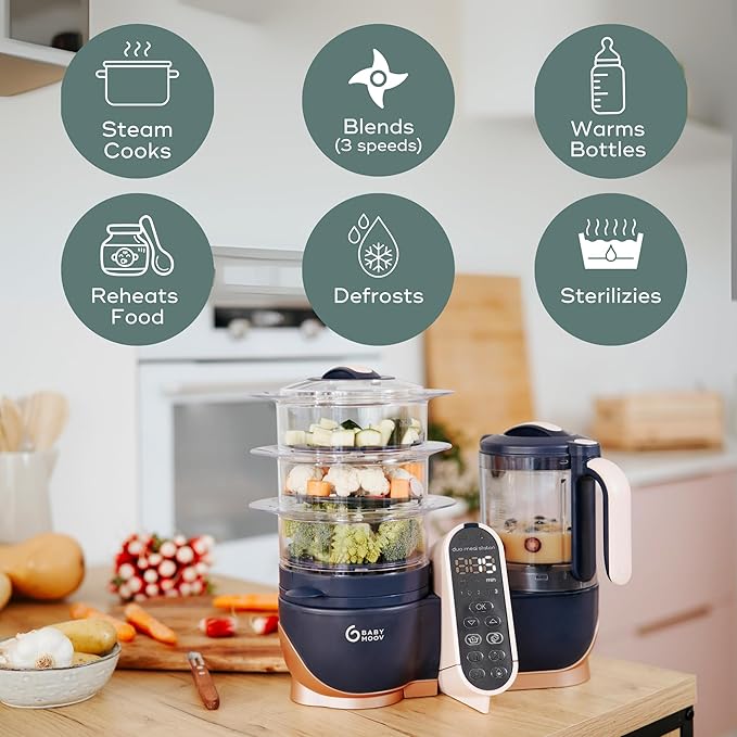 Babymoov Duo Meal Station XL, 6 in 1 Food Processor with Steamer, Multi-Speed Blender, Warmer, Defroster & Sterilizer (Nutritionist Approved), pink
