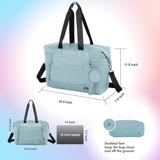 Dikaslon Diaper Bag Tote, Large Travel diaper tote for Mom and Dad, Multifunction baby tote bag for Boys and Girls with Pacifier Case and Changing Pad, Light Blue