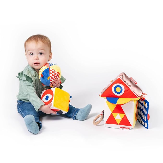The Baby Bauhaus Set, Jumbo Soft Baby Blocks with Rattle Ball and Mirror from Follies, 0 to 18 Months, Newborn Gift, Award Winning Montessori Developmental Sensory Toys
