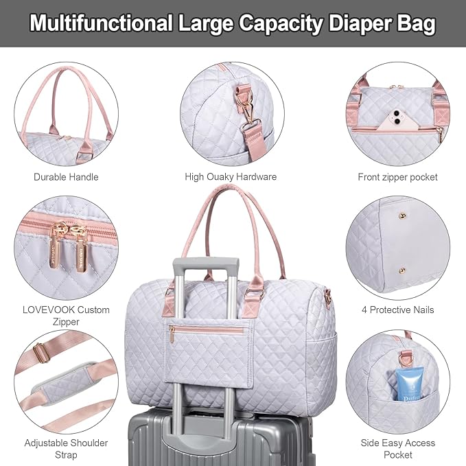 LOVEVOOK Diaper Bag Tote with Pacifier Case and Changing Pad, Large Capacity Mommy Bag for Hospital and Weekender Travel, Functional Baby Bags Newborn Baby Essential