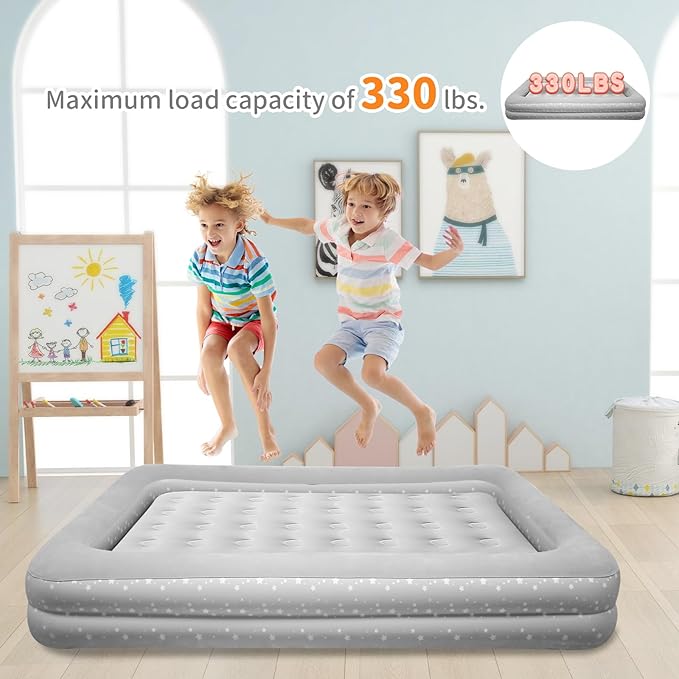 EQURROY Air Mattress for Kids 4-7 Year Old:Toddler Travel Bed with Sides, Portable Children's Inflatable Beds with Smooth Plush Surfaces for Travel, Hotels, Camping and Grandparents' Homes Gary