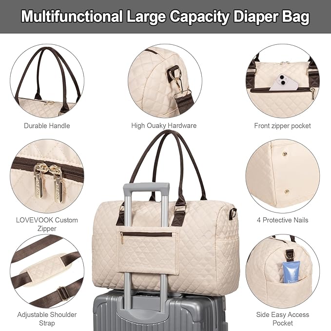 LOVEVOOK Diaper Bag Tote with Pacifier Case and Changing Pad, Large Capacity Mommy Bag for Hospital and Weekender Travel, Functional Baby Bags Newborn Baby Essential
