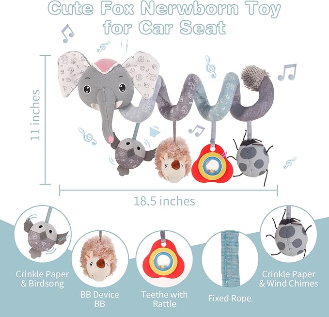 FATI Baby Stroller Toys, Car Seat Toys for 0-6 Months, Sensory Toys for Newborns 0-3 Months, Infants Toys for Baby Crib Carseat with Squeaker Teether Rattles for 0 3 6 9 12 Months Babies Ideal Gifts