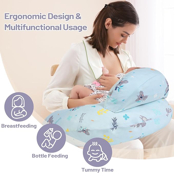 AMASKY Nursing Pillow for Breastfeeding, Breastfeeding Pillows for More Support for Mom and Baby, with Plus Size Ergonomic Design and Removable Cotton Cover, Blue, Pallet of Product