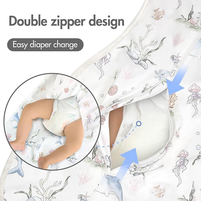 2-Pack Baby Transitional Swaddle Sleep Sack - Arms Up Swaddle 3-6 Months for Baby Boys, Newborn Sleep Sack with Cuff Removable & 2-Way Zipper Design, Blue Dolphin
