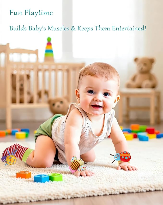 Bloobloomax Baby Wrist Rattle Socks and Foot Finder Set for 0-24 Month, Infant Girl Boy Toys Newborn Hand & Foot Toys for 0 to 24 Months, Baby Shower Gifts Set with Wrist Rattle Socks (Pink Gift Box)