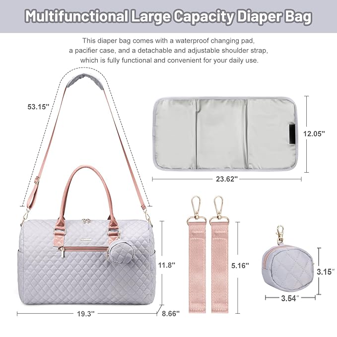 LOVEVOOK Diaper Bag Tote with Pacifier Case and Changing Pad, Large Capacity Mommy Bag for Hospital and Weekender Travel, Functional Baby Bags Newborn Baby Essential