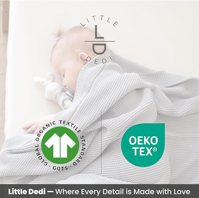 Little Dedi 100% Organic Cotton Baby Knitted Blanket with Gift Box - Soft Toddler, Crib, Stroller Blanket - Neutral Swaddle and Receiving Blanket for Newborns, 30"x40", Harbor Mist