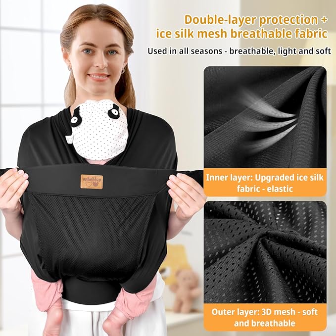 Baby Wraps Carrier Sling, Baby Carrier for Newborns and Toddlers,Skin-Friendly and Soft Front BabyCarrier Wrap Perfect Newborn Gifts (Black, Mesh)