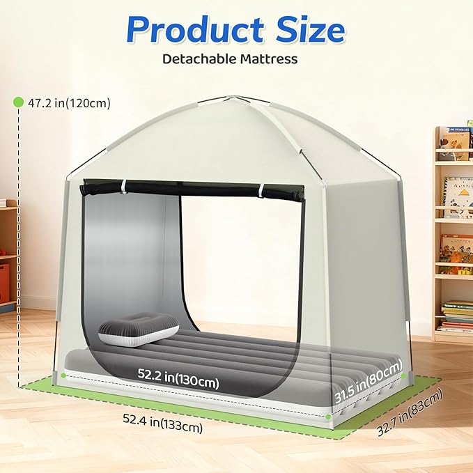 Inflatable Toddler Travel Bed with Tent – Portable Toddler Bed with Hand Pump-Toddler Blow Up Mattress Indoor & Outdoor Kids Air Mattress Tent for Camping, Travel, Home(52.4 Inch)