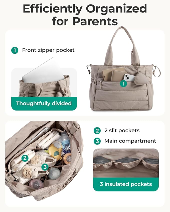 BAGSMART Diaper Bag Tote, Hospital Bag for Labor Delivery, Puffy Maternity Travel Diaper Tote, Baby Bag with Pacifier Case