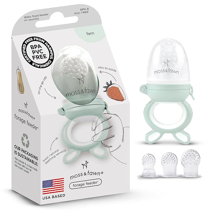 Moss and Fawn Forage Feeder - Soothing Silicone Frozen Breast Milk Popsicle & Baby Food Teething Toy, Pacifier, Fruit Feeder, & Teether - BPA, PVC & Phthalate-Free - Fern
