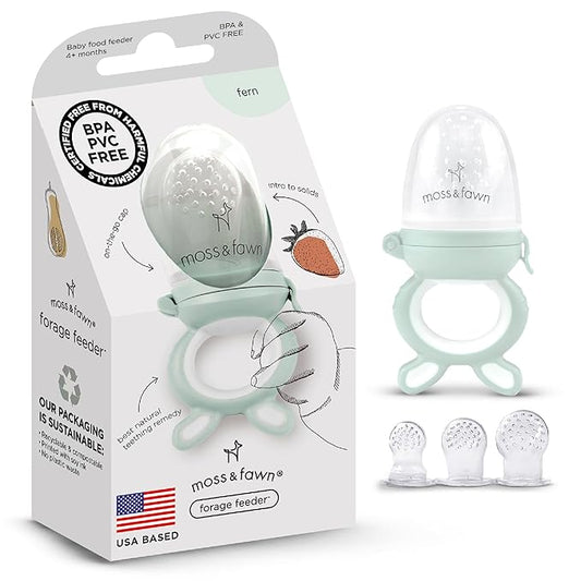 Moss and Fawn Forage Feeder - Soothing Silicone Frozen Breast Milk Popsicle & Baby Food Teething Toy, Pacifier, Fruit Feeder, & Teether - BPA, PVC & Phthalate-Free - Fern