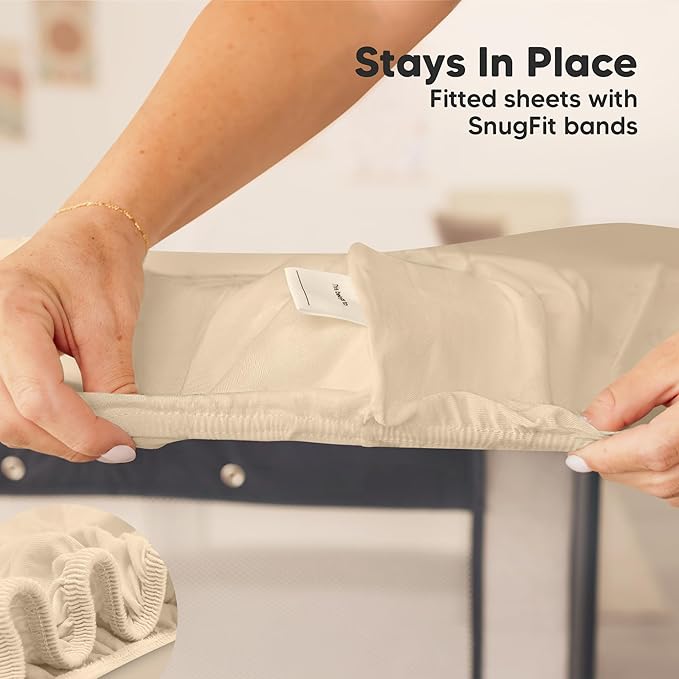 2-Pack Mini Crib Sheets Fitted - 38x26 Pack N Play Sheets for Pack and Play Mattress, Organic Cotton, Soft & Breathable Playard Bedding, Neutral Mini Toddler Bed Cover for Boys, Girls (Khaki)