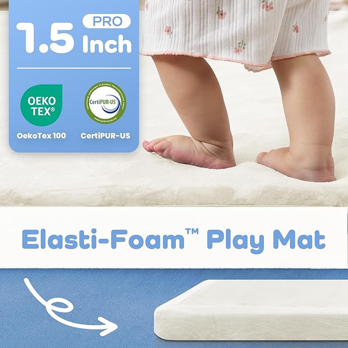 1.5" Thick Baby Play Mat for Floor Tummy Time, 59"x 79" Pro Soft Baby Activity Playmats Playroom, Easy Care with Non-Slip Safe for Infant Toddler Kids Crawling(Cream)
