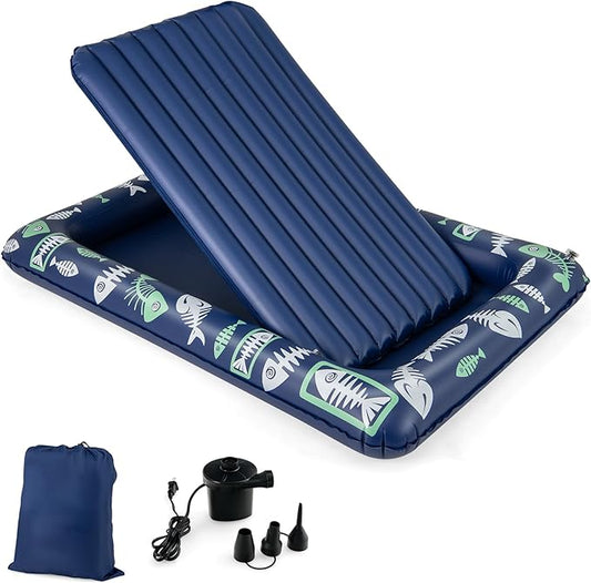 Costzon Inflatable Toddler Travel Bed, Kids Air Mattress Set w/Electric Pump, 4 Sides Safety Bumper & 2-in-1 Multifunctional Design, Portable Toddler Bed for Travel, Camping, Home-use (Blue)