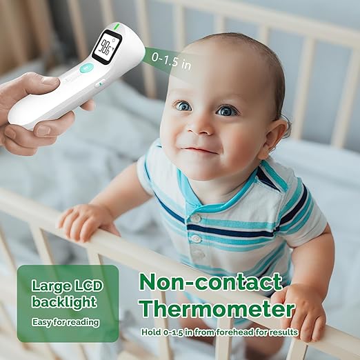 No Touch Forehead Digital Thermometer for Adults, Kids with Fever Alarm, 1s Instant Reading Large LCD Display, Multi-Mode Object Temperature (Batteries Included)