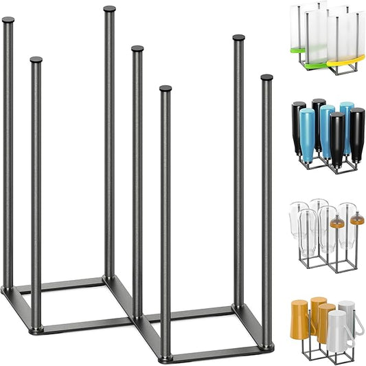 Foldable Bottle Drying Rack, Baby Bottle Drying Rack, Collapsible Cup Draining Holder, Retractable Reusable Storage Bag Dryer with Non-Slip Bottom - Stainless Steels (Starlight Gray)